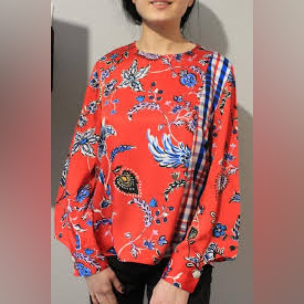 Zara Floral Print Red Long-Sleeve Women's Top